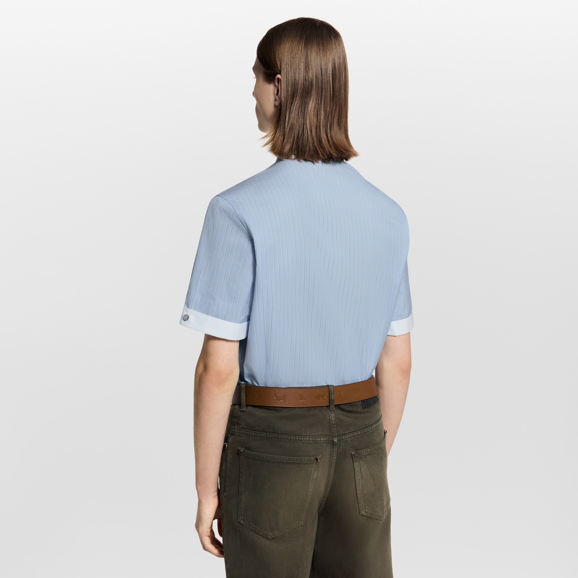 條紋短袖襯衫  in 男士