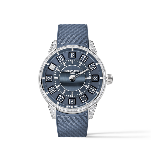 Tambour Taiko Spin Time,自動上鏈,39.5毫米,白K金配鷹眼石及鑽石 front view