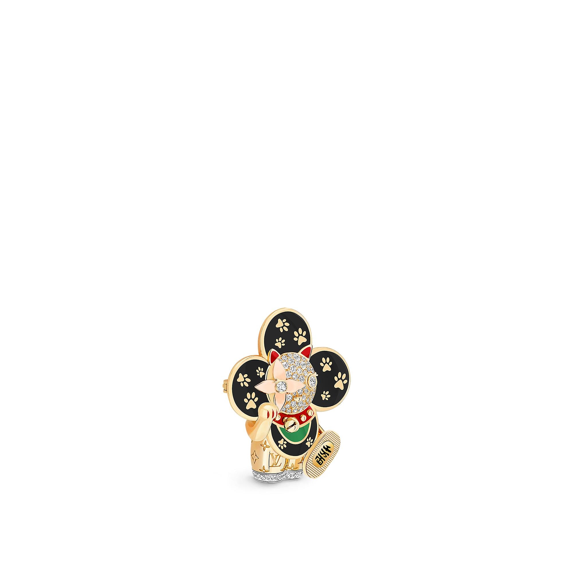 Vivienne Maneki Neko 三色K金及亮漆配鑽石吊墜  in 珠寶系列