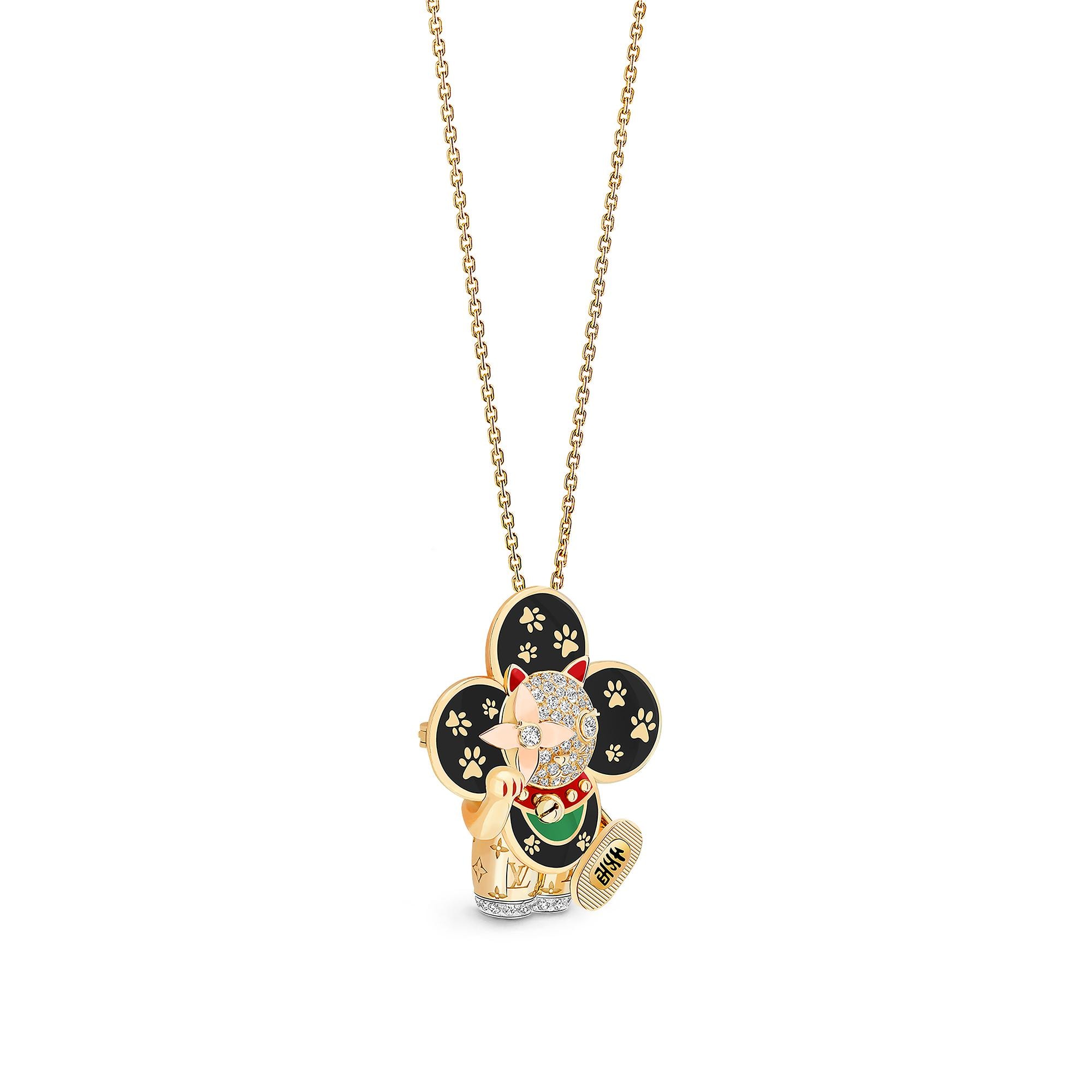 Vivienne Maneki Neko 三色K金及亮漆配鑽石吊墜  in 珠寶系列