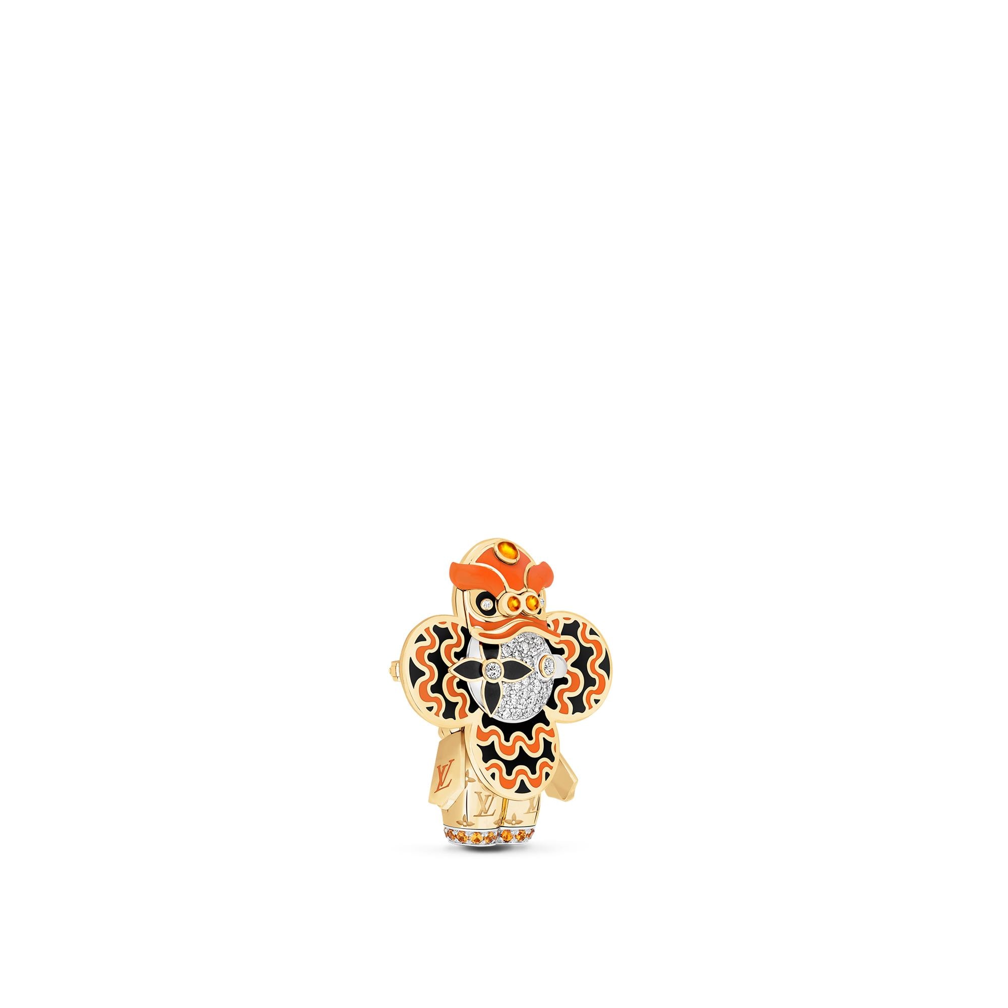 橙色 Vivienne Lion Dance 黃K金、白K金及亮漆配鑽石及有色寶石吊墜  in 珠寶系列