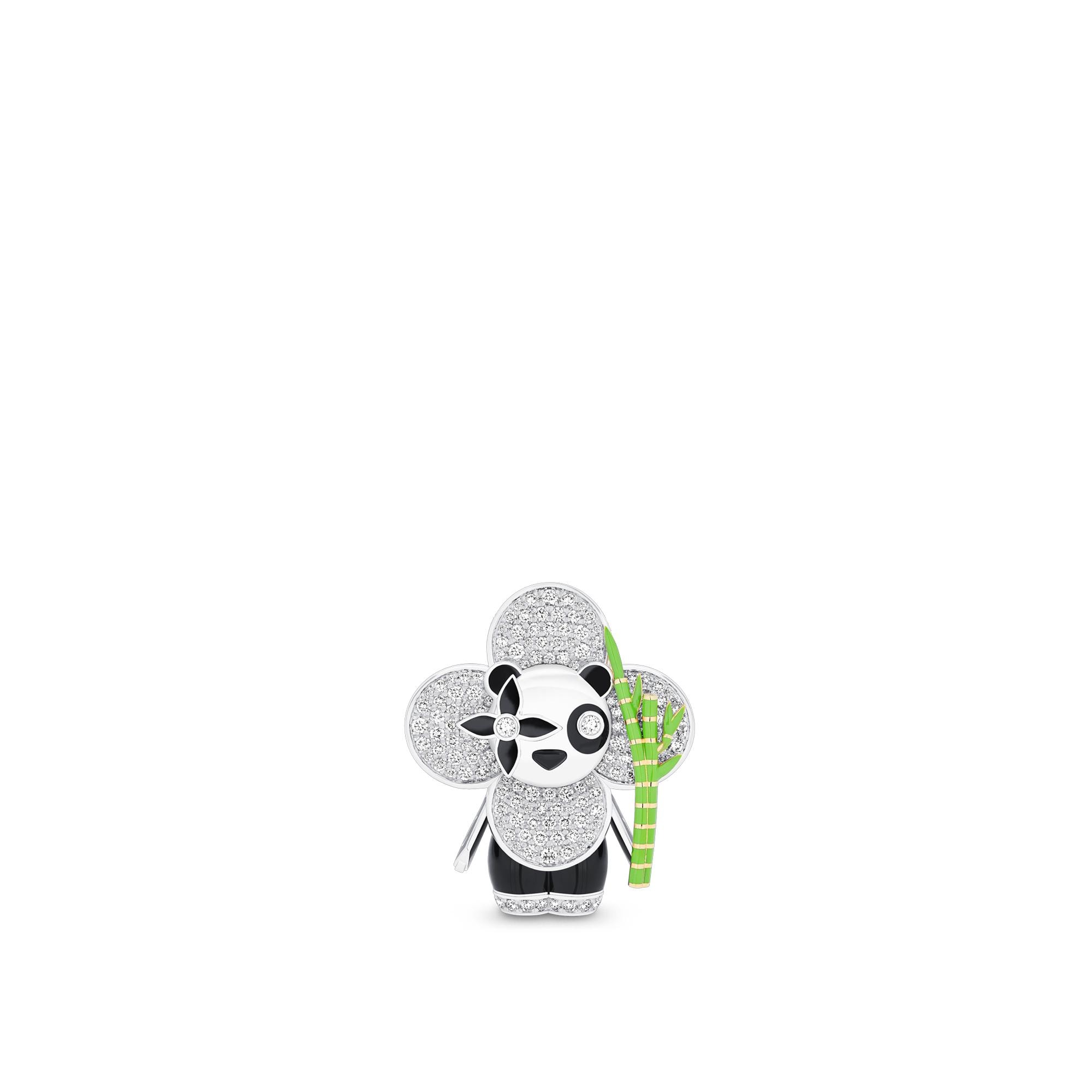 Vivienne Panda 白K金及黃K金配縞瑪瑙、亮漆及鑽石吊墜  in 珠寶系列