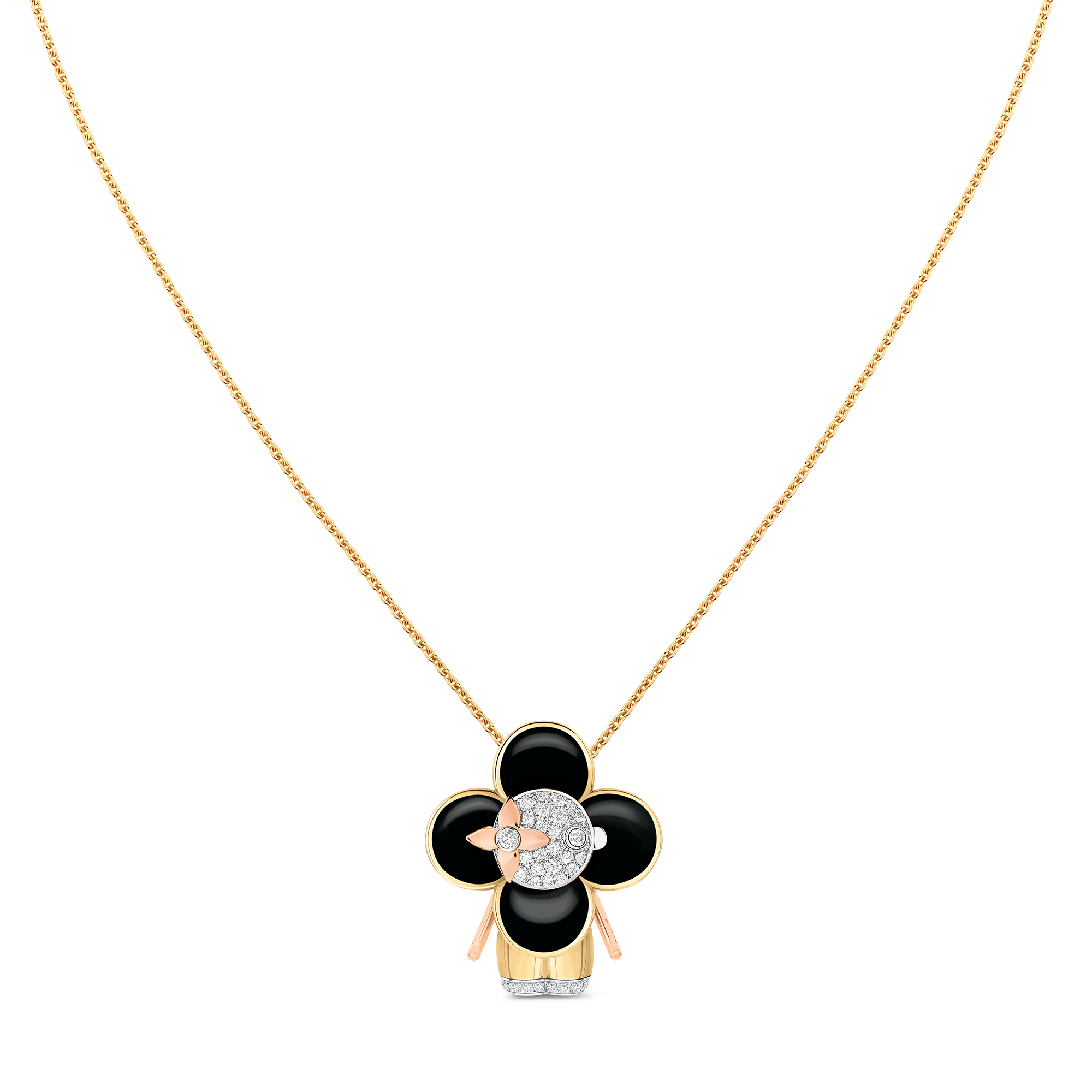Vivienne 三色金及黑色漆光效果配鑽石吊墜  in 珠寶系列