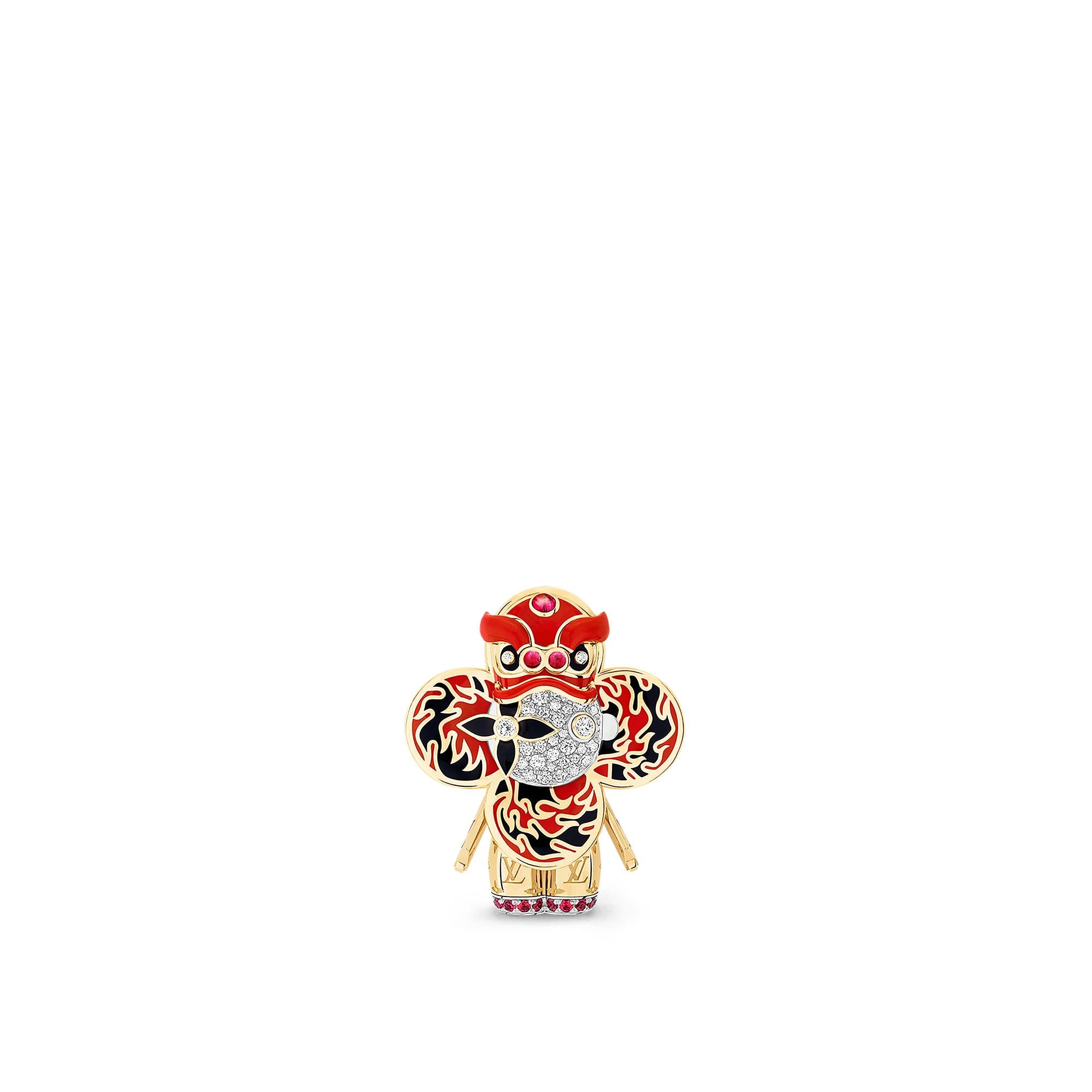 紅色 Vivienne Lion Dance 黃K金、白K金及亮漆配鑽石及有色寶石吊墜  in 珠寶系列