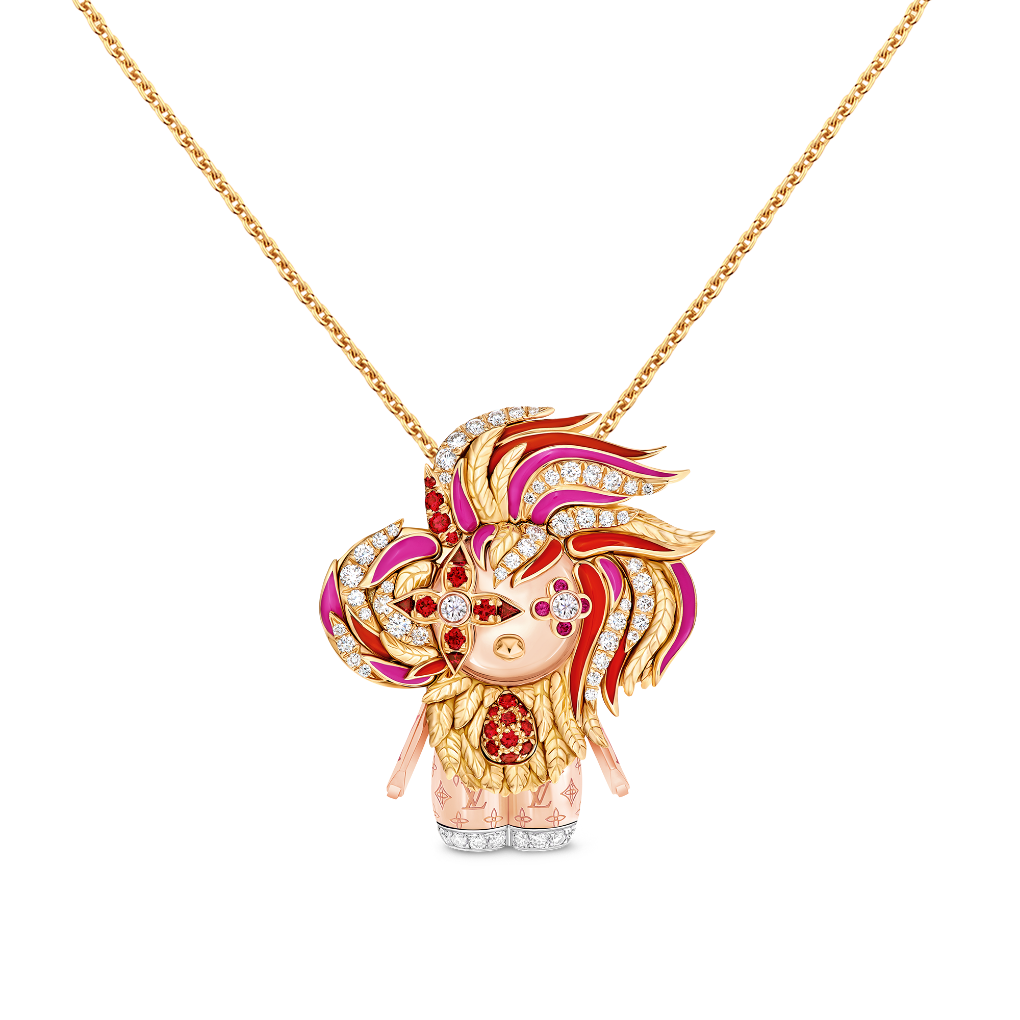 Vivienne Rooster 吊墜 - 配三色K金、亮漆、鑽石及彩色寶石  in Les Extraordinaires