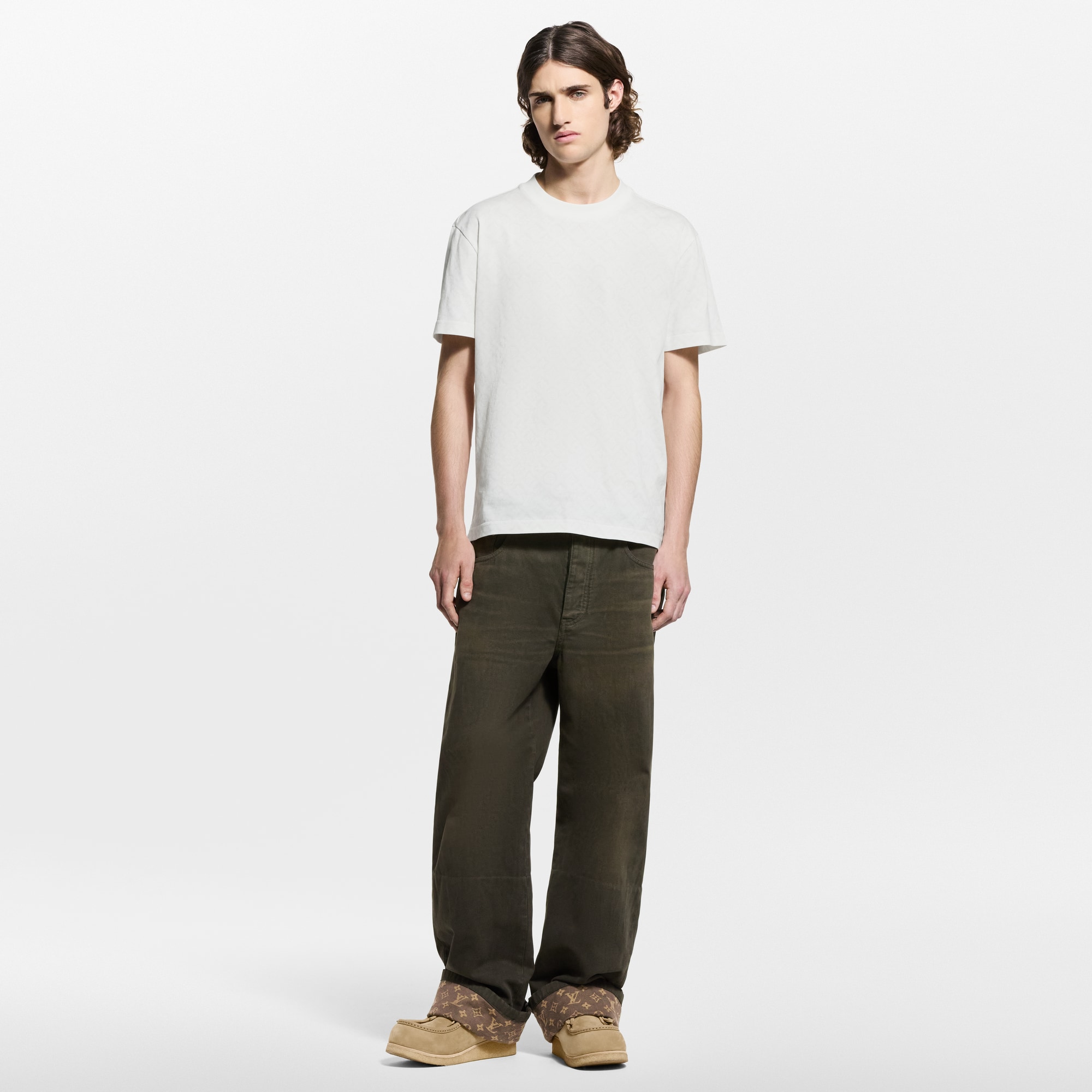 蠟面牛仔長褲配標誌性褶邊  in 男士