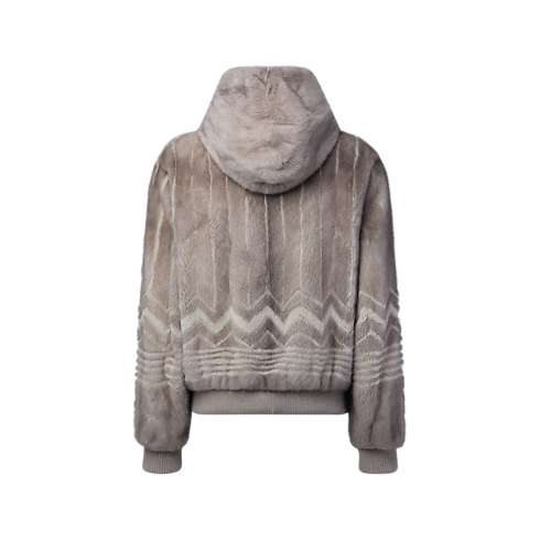 拉鍊連帽貂皮外套 back view