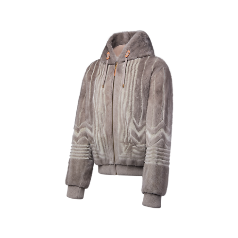 拉鍊連帽貂皮外套 side view