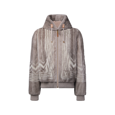 拉鍊連帽貂皮外套 front view